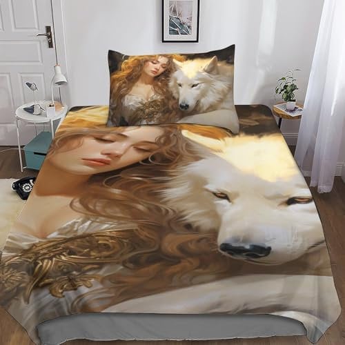 Maiden And Wolf Comforter Cover Soft Microfiber Duvet Cover With Pillow Cases with Zipper Closure Non Iron Quilt Cover Bedding Bedroom Set for Kids Teens Adults Single(135x200cm)