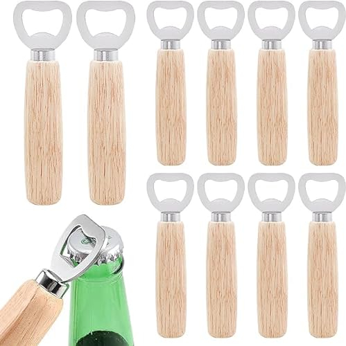 AMJKEJI 10 Pièces Decapsuleur Bois, Ouvre-Bouteille, Portable Naturel Decapsuleur avec Poignée en Bois pour Maison, Parti, Mariage, Bar, Camping, Barbecue