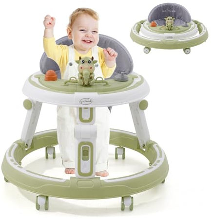 3 in1Lauflernhilfe,Babywalker Höhenverstellbar & Klappbar,Anti-Rollove Lauflernwagen mit 7-Fach Höhenverstellbar,Gehfrei Baby ab 6 Monate mit Leisen 360°Laufrädern Esstablett und Spielcenter
