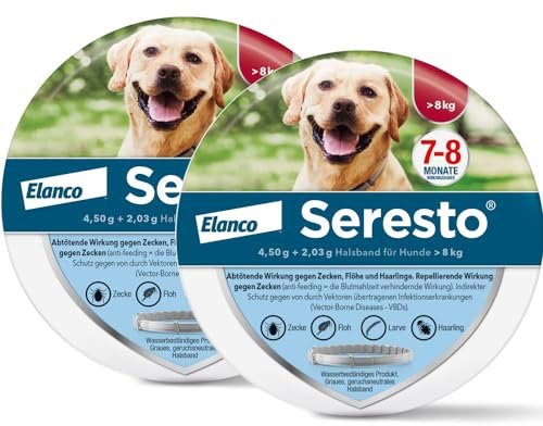 Seresto® Halsband Sparset für große Hunde ab 8 kg: 7 bis 8 Monate wirksamer Schutz gegen Zecken und Flöhe, Länge 70 cm, 2 Halsbänder
