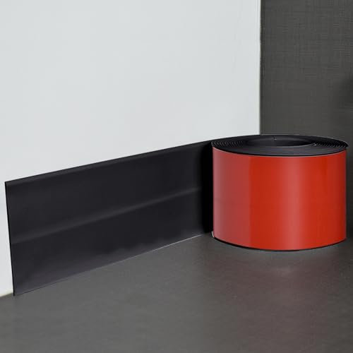 Rodapié de PVC, zócalo suave, tira de acabado autoadhesiva, cinta de sellado de juntas, tira plegable flexible, se puede cortar a medida, zócalo impermeable para cocina y baño (negro, 25 m)