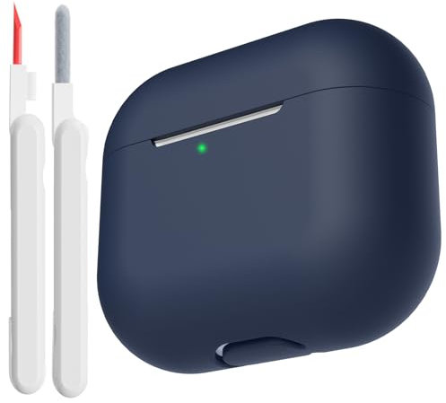 KOKOKA Case Cover Compatible for AirPods 3rd Generation 2021 with Cleaner Kit, Soft Silicone Full Body Shock Absorbing Protective Case for Airpods 3 with Cleaning Pen, Front LED Visible, Midnight Blue