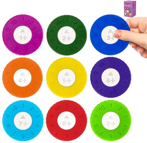 Meetory 9 Stück Mathe Fidget Spinner für Schüler - Interaktives Lernmaterialien für Addition und Subtraktion, Förderung von Mathematikfähigkeiten im Klassenzimmer & Zuhause(Addition)
