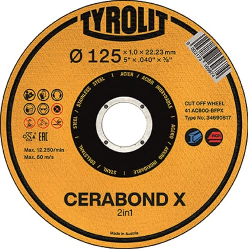 Tyrolit Trennscheiben 125x1mm Set für Stahl und Edelstahl, Handtrennscheiben gerade Form41-25 Stück