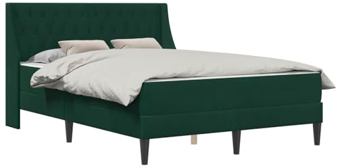 vidaXL Bettgestell mit Matratze Dunkelgrün 140 x 200 cm Samt, Zeitgenössisches Schlafzimmer Bettgestell, Stylisches Samt, Langlebiges Matratzen-Set, Rechteckiges Design, Schicke Wohnmöbel
