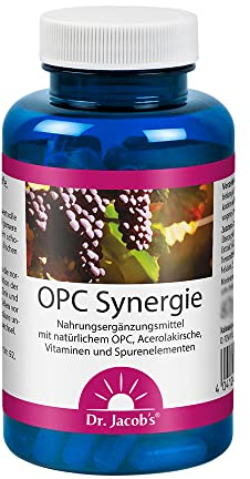 Dr. Jacob's OPC Synergie I Polyphenole aus Pinienrinde, Grüntee & Traubenkernextrakt I Für Immunsystem, Kollagenbildung & Homocystein-Stoffwechsel* I Mit Vitamin C, B6, B12 & Folsäure I vegan