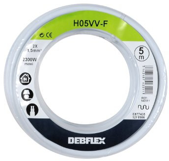 Bobinot de câble - Bobine de Fils électrique - Câble électrique - Couronne de câble - Couronne Bobinot Câble Souple HO5VV-F 2X1.5 mm ² -Blanc-142311, Blanc, 5 Mètres 2x 1.5 mm ²