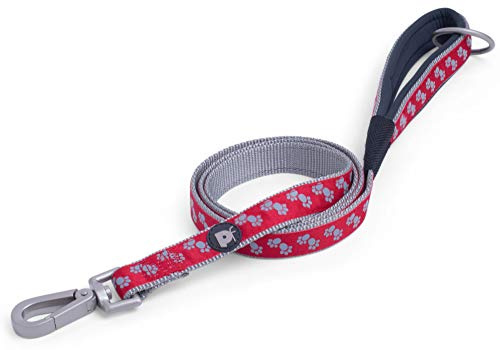 Petface Signature Padded Dog Lead, Medium, Reds Paws | Durable Material, Metal Snap Clip, Comfortable Walking Experience, Stylish Design