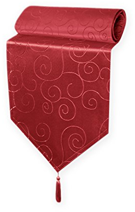 Haus und Deko Tischläufer Damast 30x160 cm Bordeaux Ornamente Circle, dekorative Tischdecke, Tischband mit Quaste, Moderne Mitteldecke für Wohnzimmer Esszimmer, Gastronomie Tischdecken