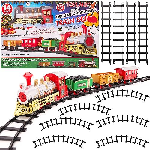 TOYLAND® - Juego de Tren de Navidad de 14 Piezas con Sonido y luz realistas - con Pilas - Carril de 330 cm - Juguetes navideños