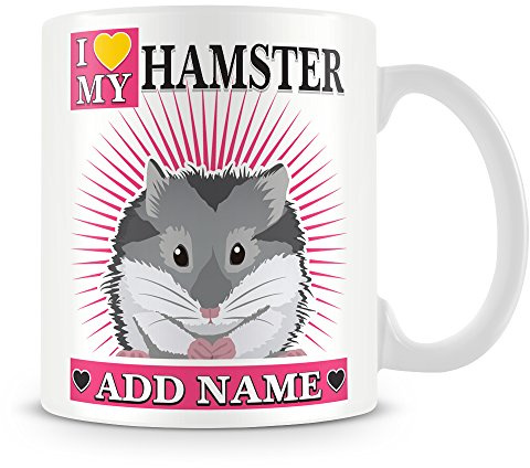 I Love My Hamster Personalised Mug with Name - Hamster Pig Mug - Pink