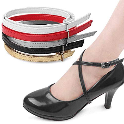 Cinghie per scarpe rimovibili da donna Lacci delle scarpe, Tacchi alti da donna Accessori per scarpe anti-allentamento con fibbia 1 paio (Color : Leather Black)