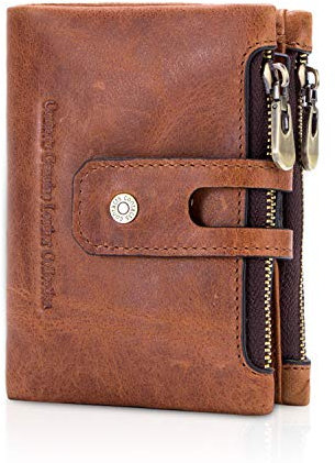 FANDARE Portefeuille Homme/Femme Court Porte Monnaie Cuir veritable Portefeuille avec Poche à Monnaie Etui à Carte Porte-Carte de Crédit Bourse Marron