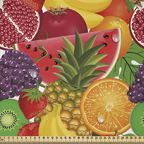 ABAKUHAUS Bunt Stoff als Meterware, Tropical Frische Früchte, Microfaser Multi Zweck Dekostoff für Kunsthandwerke, 3M (230x300cm), Orange Rot