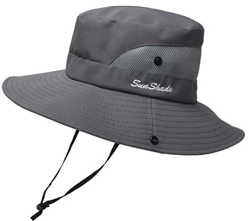 Anvevkn Damen Faltbarer Sonnenhut UV Schutz Sommerhut Wanderhut Fischerhut Gartenhut Wasserdicht Outdoor Buschhut mit Verstellbare Kinnband S-Grau