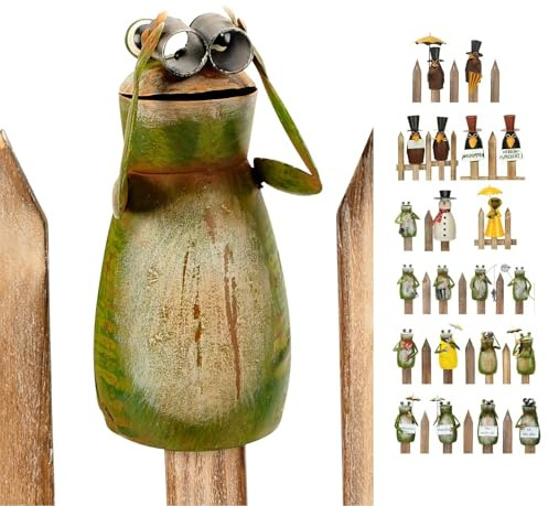 NETPROSHOP Zaunhocker Zaunfigur Rabe oder Frosch aus Metall, H: 15-25cm, Auswahl:Frosch m Fernglas