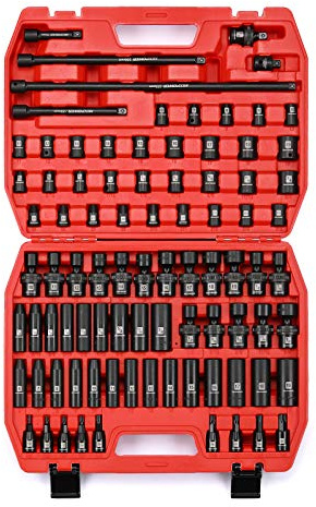 MIXPOWER 3/20.3 cm Drive Master Schlag-Steckschlüsselsatz, 87-teilig Deep & Standard SAE und Metrisch - 1/4 Zoll auf 3/4 Zoll und 6-19 mm, Impact Universal-Stecknüsse, umgekehrte Stern-Stecknüsse,