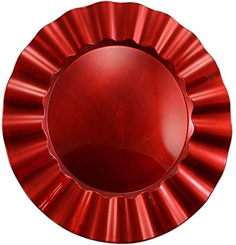 Aurora Store Natale sottopiatto Rosso in plastica Rigida Tondo 33 cm Bordo Ondulato cenone sotto Piatto