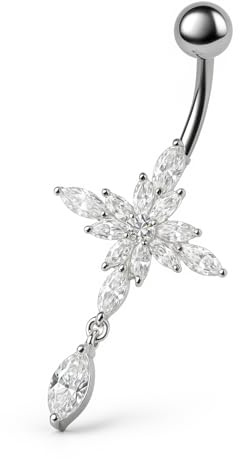 PIERCINGO® Kreuz Jesus Christus christlich Religion Weiß Klar Bauchnabel-piercing ECHT SILBER 925er ZIRKONIA-KRISTALLE Titan G23 Titanium Banane Barbell Bauch-Stecker Nabel-piercing 1.6 x 10mm