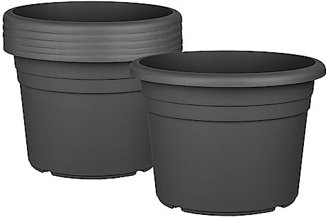BigDean 6X Blumentopf Ø 45 cm Farbe Anthrazit Kunststoff Pflanztopf Containertopf Übertopf Pflanzkübel rund 45 x 32 cm