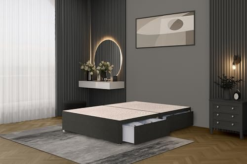 Bed Centre Bliss Grey Linen Divan Base with Optional Drawers and Headboard (4FT6 Double, 4 Drawers No Headboard)