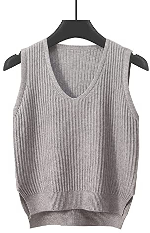 Sweater Pullunder,Frauen Strickpullover Weste Mode Casual Einfarbig Gerippte Streifen V-Ausschnitt Herbst Winter Lose Ärmellose Pullover Gilets Pullover Stricken Tank Top Cami Weste Bluse
