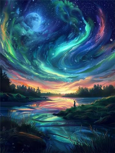 Heeboode DIY Diamond Painting, 5D Diamond Painting Bilder, Groß Diamant Malerei, Kinder Erwachsene Diamond Painting Full Set, Tiere Pflanzen für Home Büro Wall Dekoration Polarlicht 40x60cm
