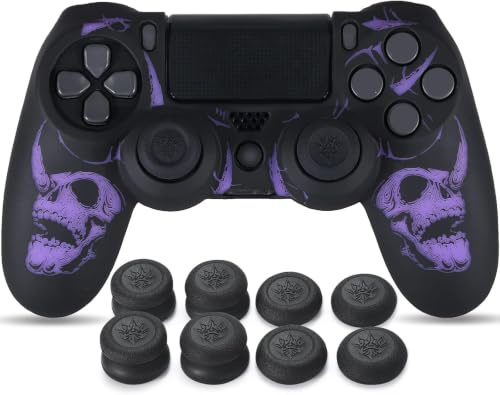 YoRHa Lot de 8 coques en silicone pour manette de PS4 - Motif crânes - Violet