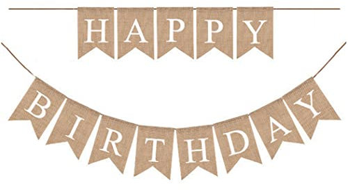 Borsgye Happy Birthday Jute Banner Sackleinen Schwalbenschwanz Flagge Rustikal Leinen Buchstaben Bunting Fahnen Wimpelkette Wimpel Banner Girlande Alles Gute zum Geburtstag - Weiß Alphabet