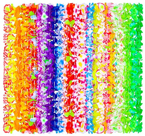 ADXCO 36 Stück Hawaii Ketten Blumen Deko Hawaii Blumenkette 36 Stile Hawaii Blumen Girlanden Bulk Luau Leis für Tropische Hawaii Luau Strand Party Supplies