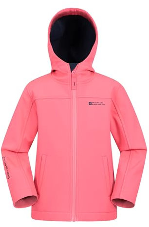 Mountain Warehouse Veste Enfant Exodus Softshell - Coupe-Vent, Imperméable Fille Et Garçon, Veste Polaire Unisexe, Veste À Capuche Conçue pour Sport Et Voyage Pink Splash 11-12 Ans