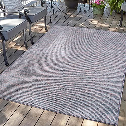 carpet city Tapis d'extérieur pour terrasse - Résistant aux intempéries - 100 x 200 cm - Tapis de balcon bleu/rose chiné - Tapis d'intérieur et d'extérieur pour véranda, jardin, cuisine, salle de bain