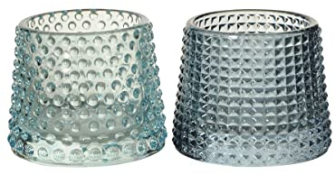 finehomegarden Windlicht 2Fb.sort. Maritim Glas grau/blau Ø8cm H7cm Teelichthalter Tischdeko