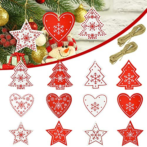 QINERSAW 120 Pz Addobbi in Legno Ornamenti Natalizi con 2 Spago per Decorazione dell'Albero di Natale/Tag Regalo