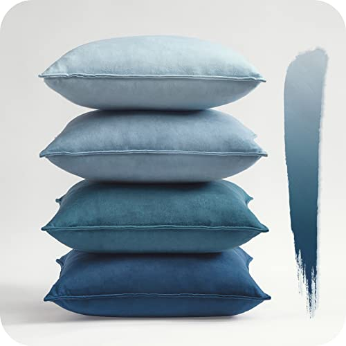 Topfinel Kissenbezug 30x30 blau 4er Set Samt Kinderzimmer deko Kissenbezüge Kissenhülle sofakissen dekokissen Zierkissen Bezug deko für Sofa Schlafzimmer Wohnzimmer Balkon flauschig