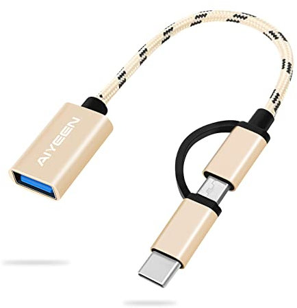AIYEEN 2 en 1 Adaptateur USB C/Micro vers USB, USB C vers USB 3.0, Câble Adaptateur USB vers Android OTG Compatible avec MacBook Pro Android Google Samsung et Plus, Twist Or