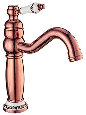 ZEDARO Waschbecken-Mischbatterie, Antik-Küchenarmatur, Roségold, Kupfer, drehbar, Einhandgriff, 1 Loch, gebürstet, Küchenspüle, Mischbatterie, Spüle, heiß, kalt