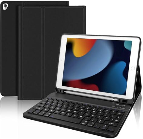 JADEMALL Keyboard Case for iPad 10.2 9th/8th/7th Generation, Wireless Bluetooth Detachable Keyboard, Slim Cover with Pencil holder for iPad 10.2 Inch/Air 3/Pro 10.5 Inch 2017, Black