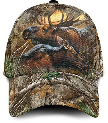 799 Herren Damen Distressed Basecap Baseball Kappen Leicht Abwaschbar Atmungsaktiv Trucker Kappe Für Laufen Draussen Elch-Camouflage, Wildes Elch-Paar Im Holz-Militär, Jagdgeschenke Für Jäger