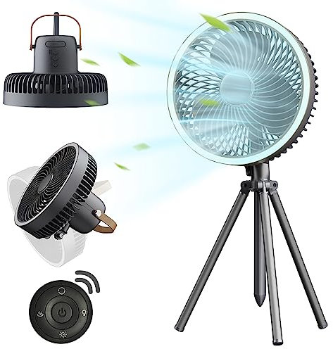 OBEST Ventilador de Camping,luz LED Repelente de Mosquitos Tipo de Carga,Ajuste de Volumen de Aire,Agitación Automática de la Cabeza,Ventilador de Techo de Carpa al Aire Libre Silencioso