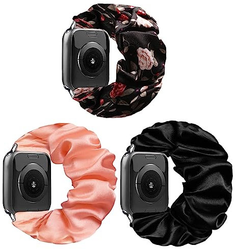 Meideli Lot de 3 bracelets en tissu imprimé compatibles avec Apple Watch, bracelet chouchou élastique pour Apple iWatch Sery 8 7 6 5 4 3 2 1, 38/40/41mm Size S