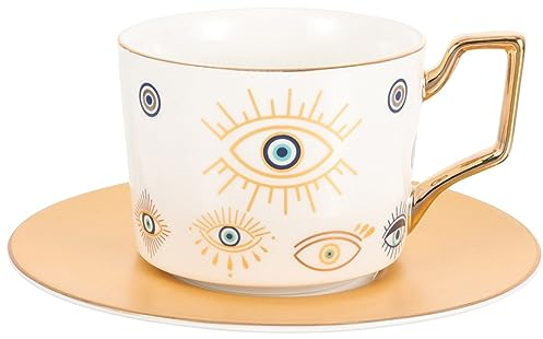 BESTonZON 1 Satz Augenbecher Des Teufels Wasser Tasse Becher Mit Untertasse Künstlerische Kaffeetasse Türkische Tassensets Teetassen Teebecher Teufels Auge Arabisch Truthahn Keramik
