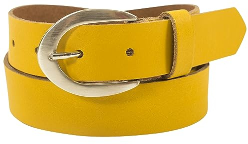 fashionchimp Basic Damengürtel aus 100% echtem Leder, glänzende Gürtel-Schließe, Breite ca. 2,8cm, Made In Germany (Senf-Althea, 130/BW115)