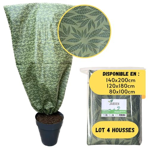 JARDEN© Set di 4 Copertura Invernale Piante 80x100cm Spessore 50g/m² - Disegno Fogliame Verde - Protezione Invernale per Piante, Cappuccio Tessuto Non Tessuto - Resistente e Facile da Installare
