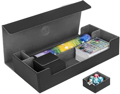 Deck Box,Kartenbox mit Würfel Tray für 550+ Karten, Deck Aufbewahrungsbox,deckbox,X-Large Premium Kartenbox mit Spielmatte und Würfel Fach,Mtg commander deck für TCG/Yugioh,Magnetic sammelkarten box