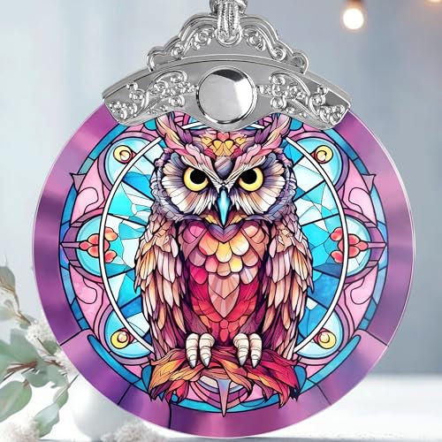 Jocidea Eulen-Weihnachtsschmuck – Buntglas-Weihnachtsbaumschmuck – Geschenk für Eulenliebhaber – Weihnachtsdekor-Ideen