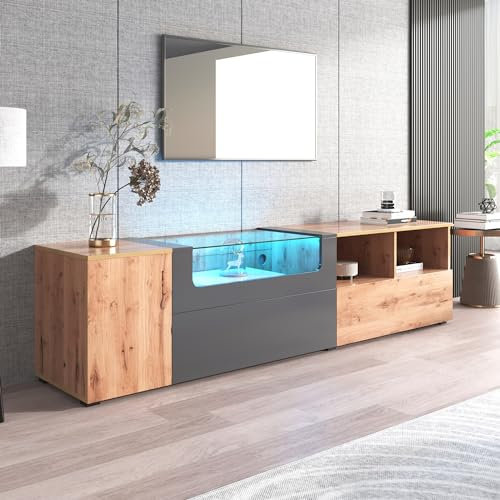 RCBDBSM TV-Lowboard, TV-Schrank Fernsehtisch mit 3 Schranktüren, 2 offenen Fächern, Fernsehschrank TV Regal mit 16 Farben LED Beleuchtung, Fernsehtisch TV Board Rack - Wohnzimmer