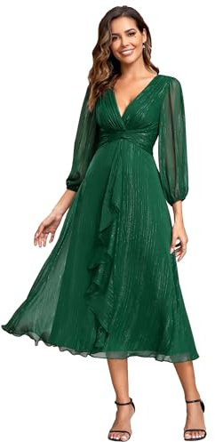 Ever-Pretty Robe D'Invité De Mariage Manches Longues Col V Lingne A Chic Vert Foncé 36