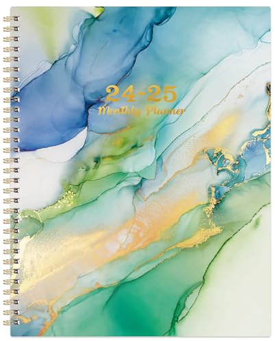 Monatsplaner 2024-2025 - Juli 2024 - Dez. 2025 2024-2025 Monatsplaner/Kalender, 18-Monatsplaner mit Registerkarten & Tasche & Etikett, 22,9 x 27,9 cm, dickes Papier, Doppeldrahtbindung, Grün