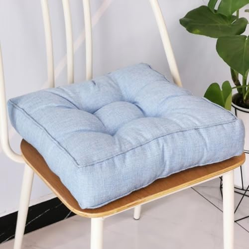 Sitzkissen Stuhlkissen 45x45x9cm für Indoor und Outdoor aus Baumwolle Dicke Polsterung Steppkissen/Bodenkissen, Stuhl Sitzpolster Passt für Haus, Garten, Büro und Autositze,Hellblau